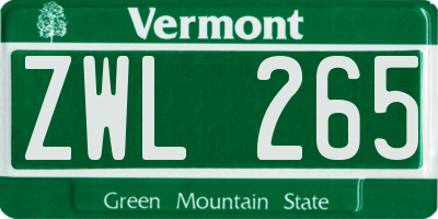 VT license plate ZWL265