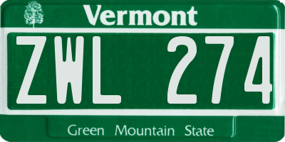 VT license plate ZWL274