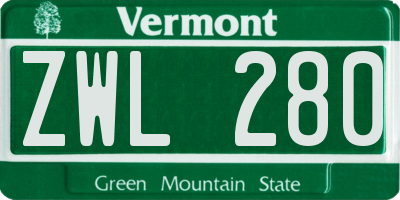 VT license plate ZWL280