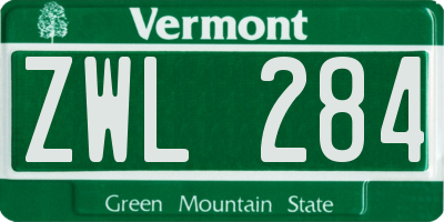 VT license plate ZWL284