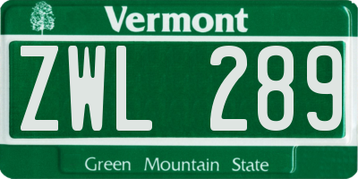 VT license plate ZWL289