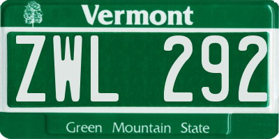VT license plate ZWL292
