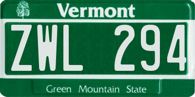 VT license plate ZWL294