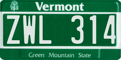 VT license plate ZWL314