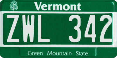 VT license plate ZWL342