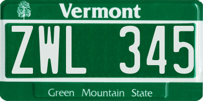 VT license plate ZWL345