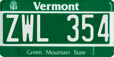 VT license plate ZWL354