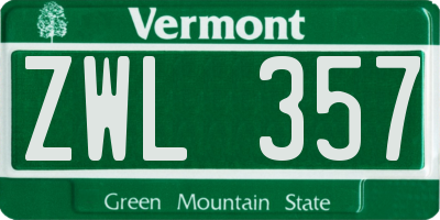 VT license plate ZWL357