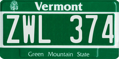 VT license plate ZWL374