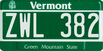 VT license plate ZWL382