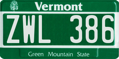 VT license plate ZWL386