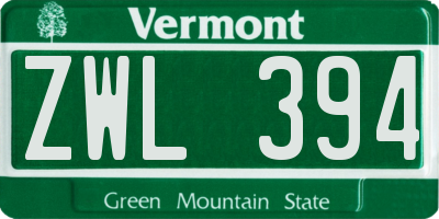 VT license plate ZWL394