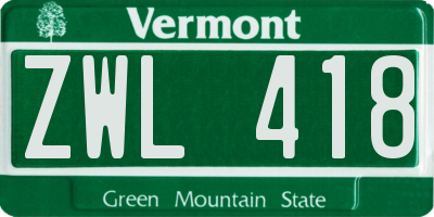 VT license plate ZWL418