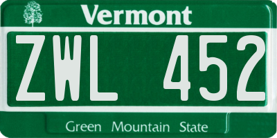 VT license plate ZWL452