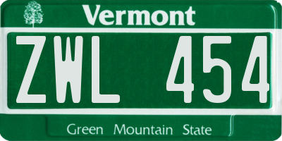 VT license plate ZWL454