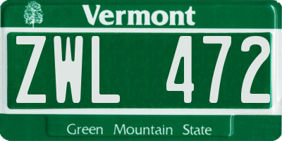 VT license plate ZWL472