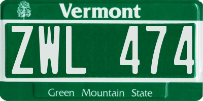VT license plate ZWL474
