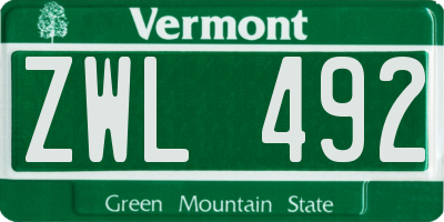 VT license plate ZWL492