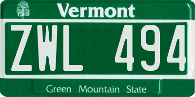 VT license plate ZWL494