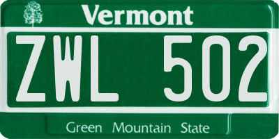 VT license plate ZWL502