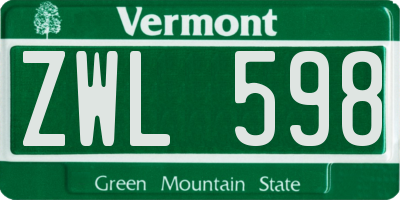 VT license plate ZWL598