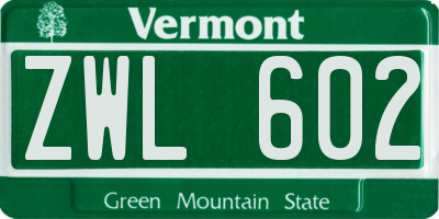 VT license plate ZWL602