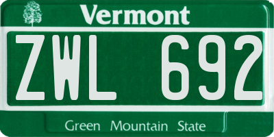 VT license plate ZWL692