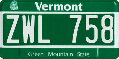 VT license plate ZWL758