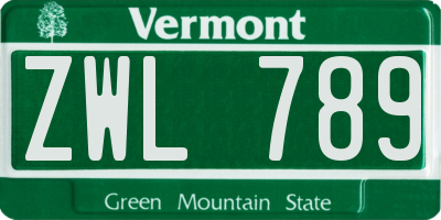 VT license plate ZWL789