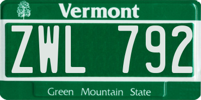 VT license plate ZWL792