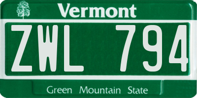 VT license plate ZWL794