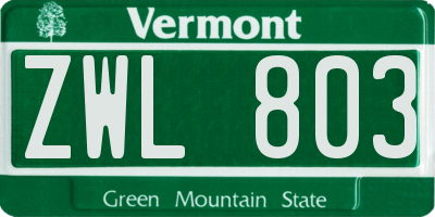 VT license plate ZWL803