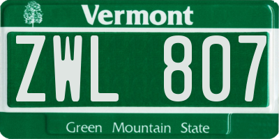 VT license plate ZWL807