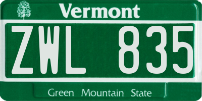 VT license plate ZWL835