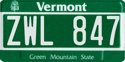 VT license plate ZWL847