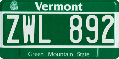VT license plate ZWL892
