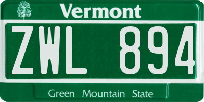VT license plate ZWL894