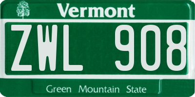 VT license plate ZWL908