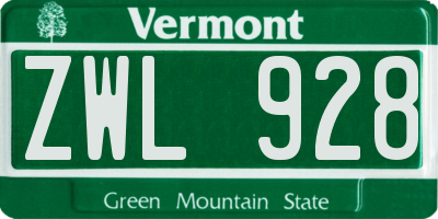 VT license plate ZWL928
