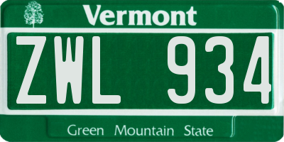VT license plate ZWL934