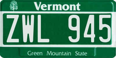 VT license plate ZWL945