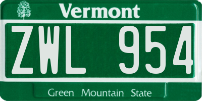 VT license plate ZWL954