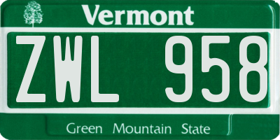 VT license plate ZWL958