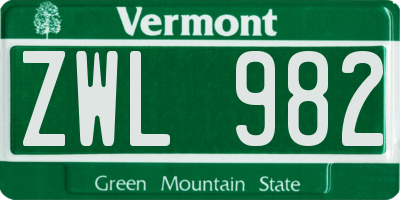 VT license plate ZWL982