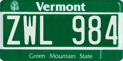 VT license plate ZWL984