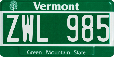 VT license plate ZWL985