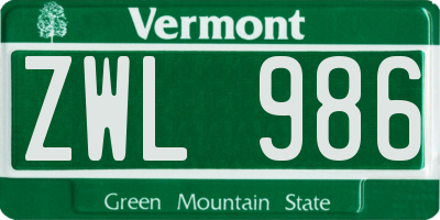 VT license plate ZWL986