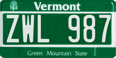 VT license plate ZWL987