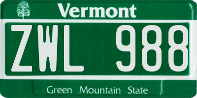 VT license plate ZWL988