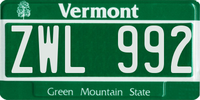 VT license plate ZWL992
